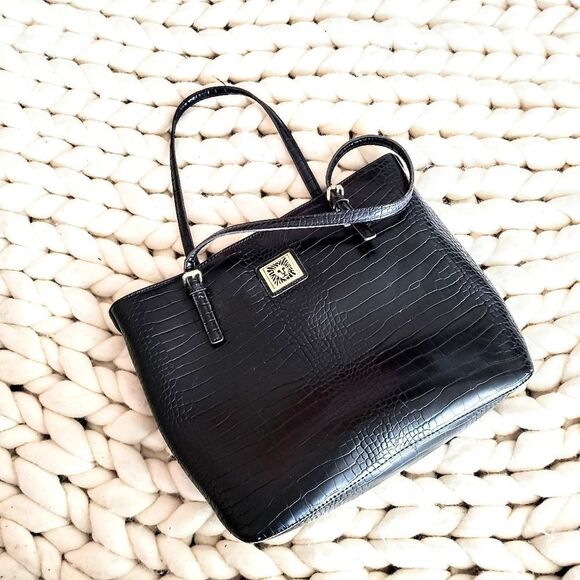Anne Klein Black Pebbled Faux Leather Tote - Picture 1 of 8
